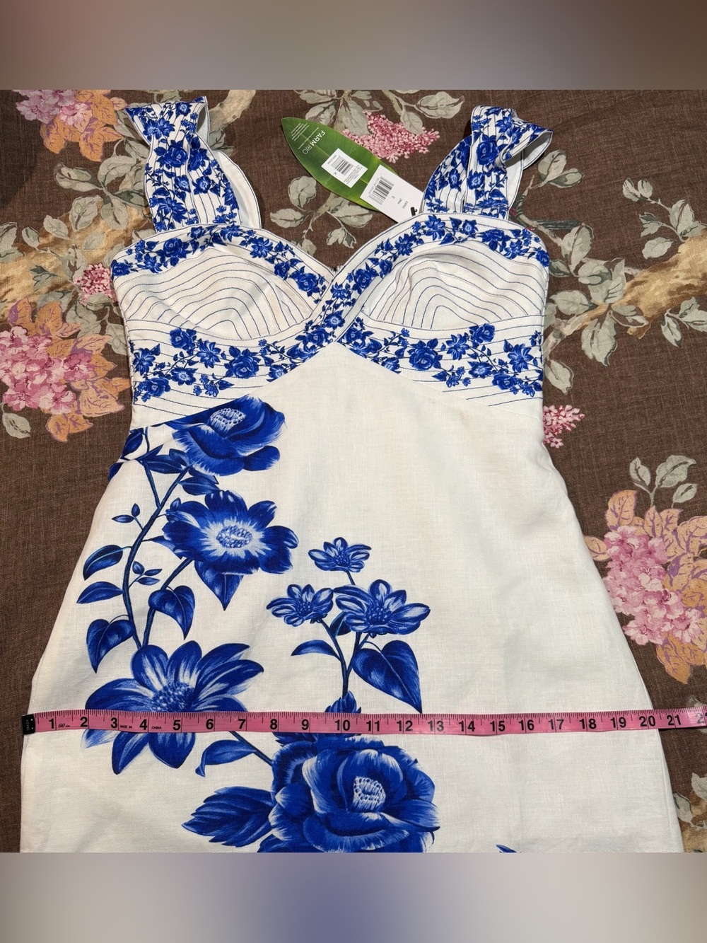 FARM Rio White Midi Dress with Blue Floral Print - Picture 13 of 14